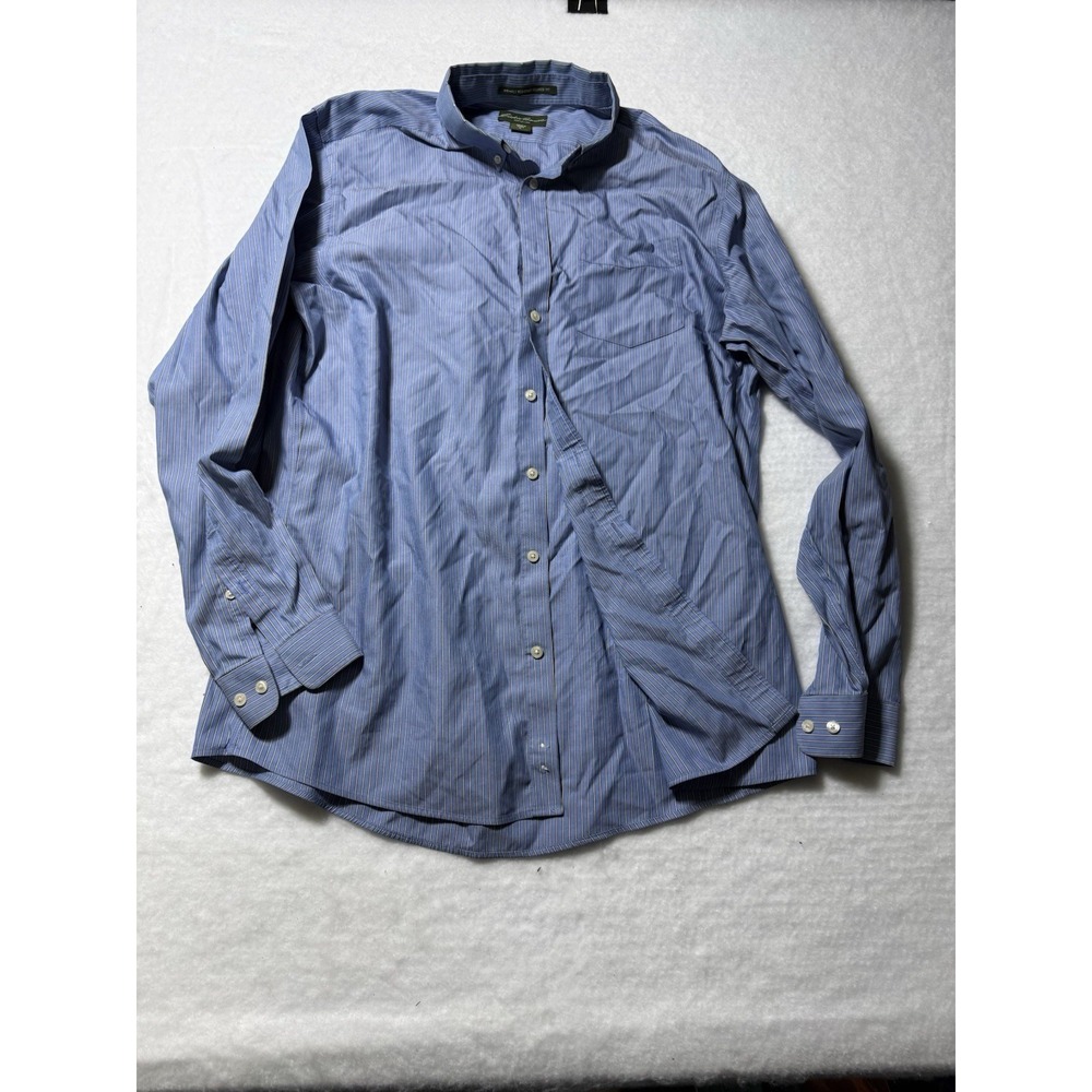 Eddie Bauer Wrinkle Resistant Relaxed Fit Button Front Dress Shirt Men's TL Blue